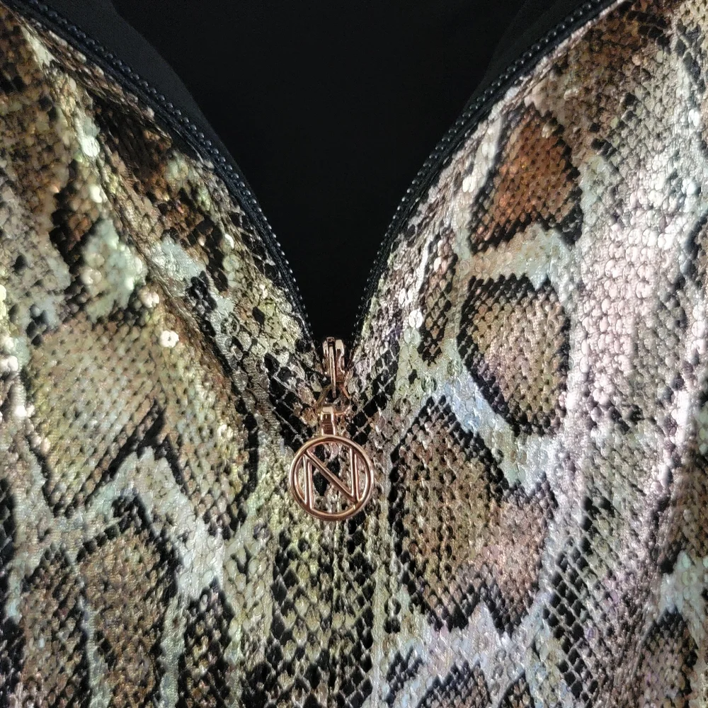 New Nookie‎ Blind Date Snake Animal Print Metallic Stretch Midi Dress Medium - Picture 11 of 13